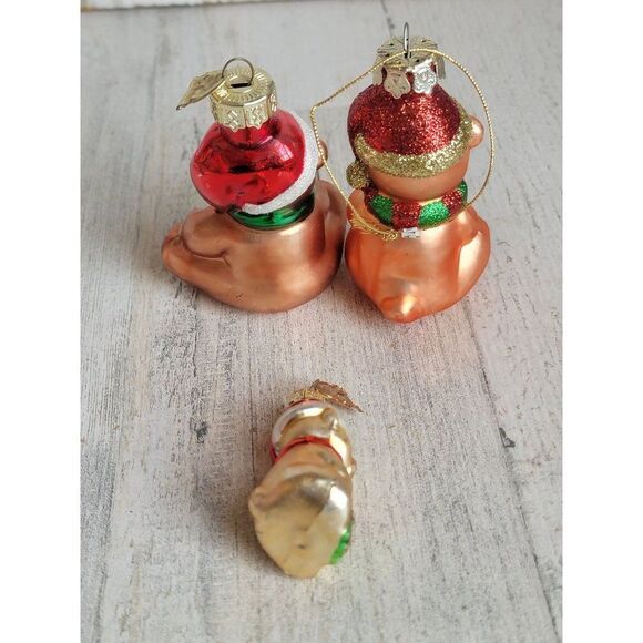 Teddy bear blown glass ornament Xmas set present drum - Picture 5 of 8